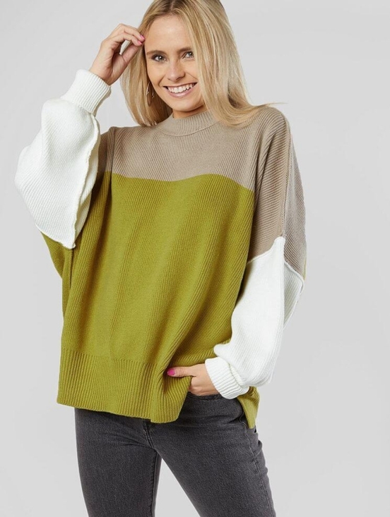 Free People Sweaters - Free People Easy Street Colorblock Sweater | Ribbed Mock Neck (SP) | Lime Combo